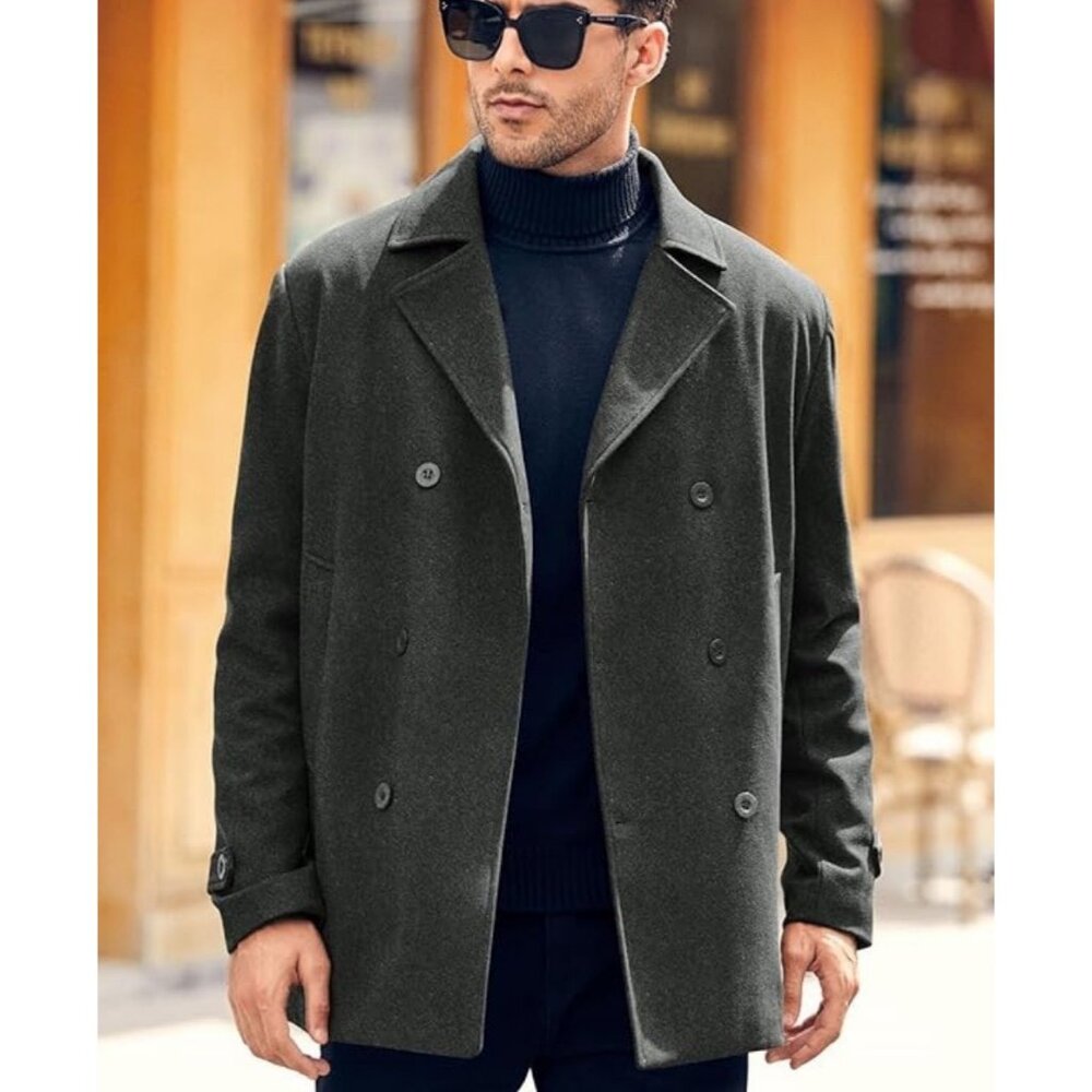 Claiborne Mens Charcoal Preppy Academic Wool Peacoat Double-Breasted Jacket XL